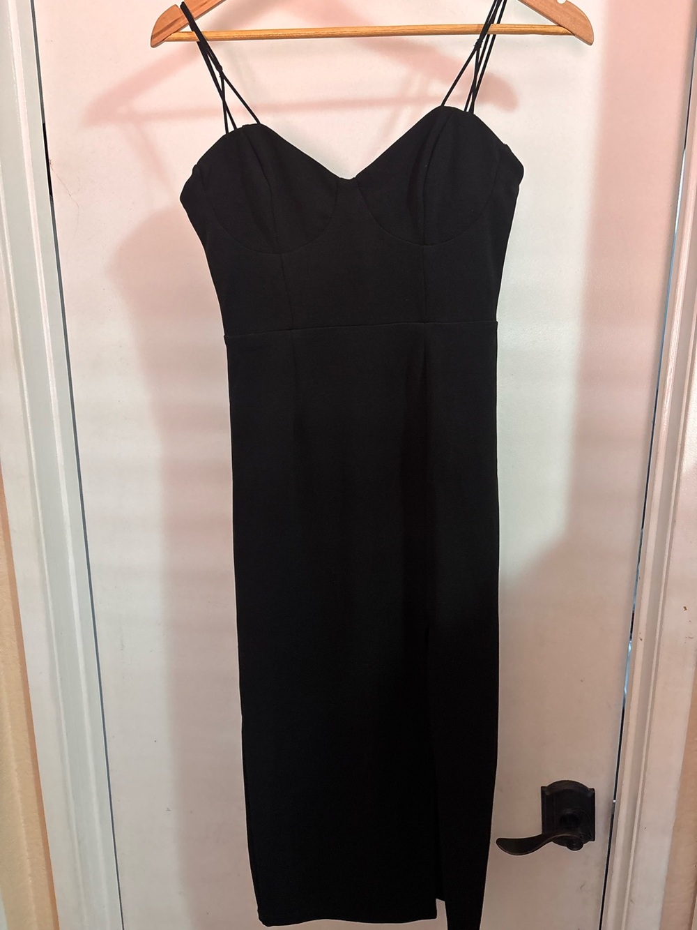 Hello Molly Black Double Spaghetti Strap Midi Dress